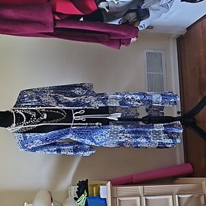 Blue and white duster